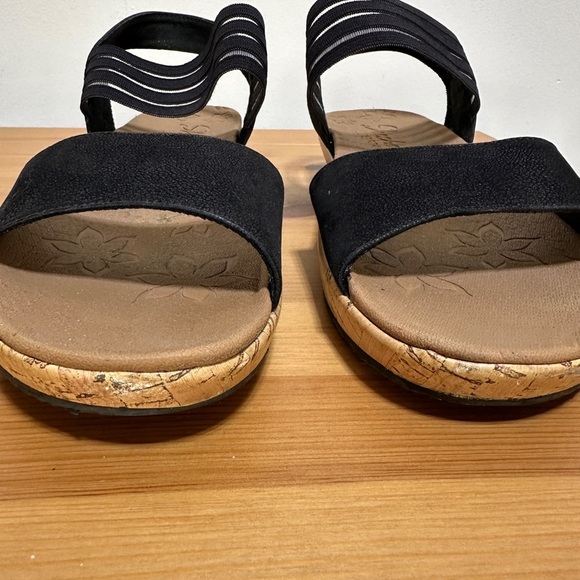 Skechers | Black Low Wedge Sandals with Simulated Cork Sole - Picture 3 of 6